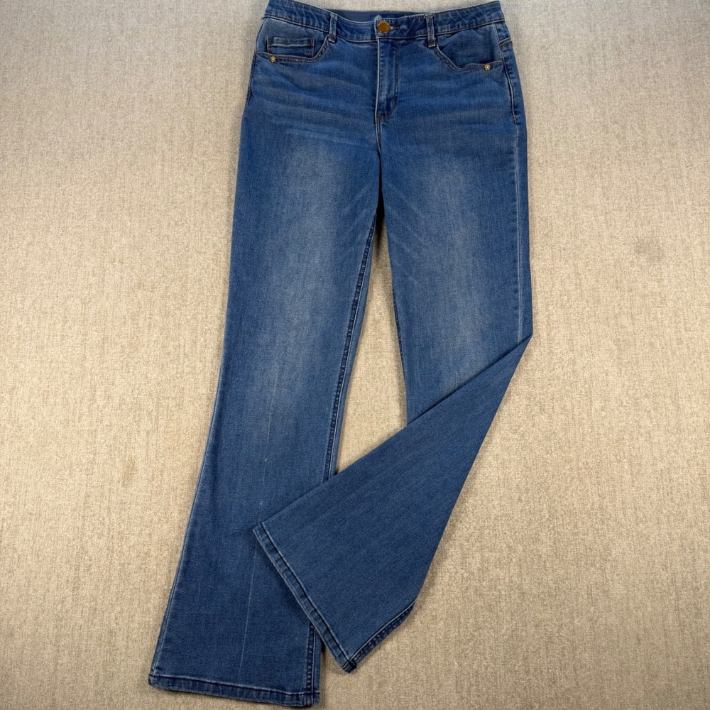 Democracy Jeans Womens 10 Blue Ab solution Flare Leg Medium Wash Stretch Denim